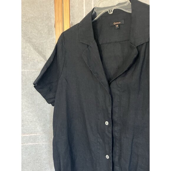 Quince Top European Linen Short Sleeve Shirt Boxy Black Medium Classic - Picture 3 of 8